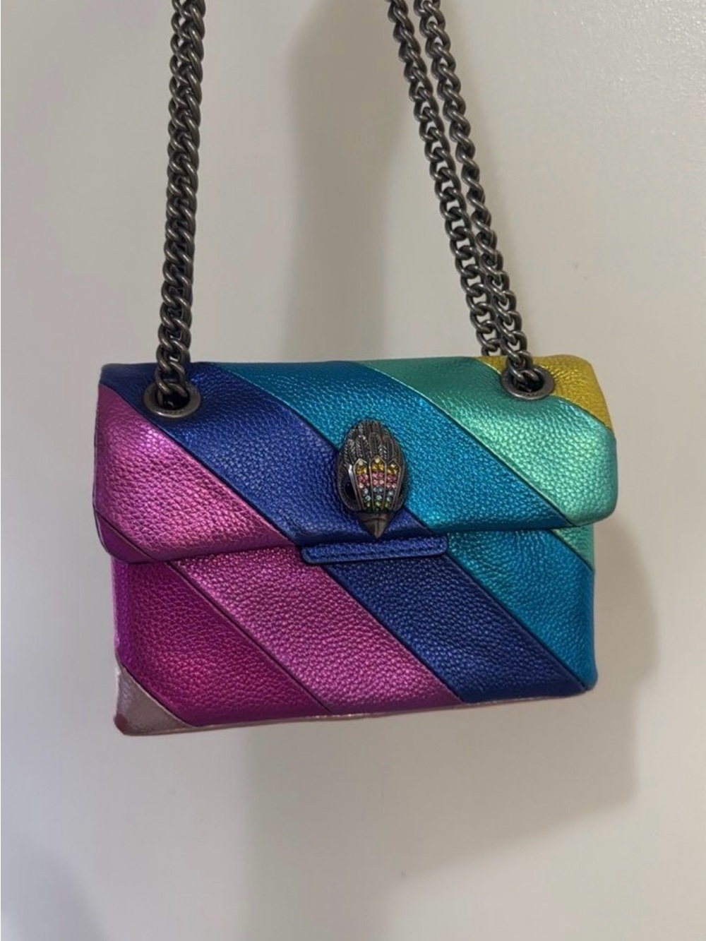Kurt Geiger Multicolor Chevron Chain Crossbody in Pink, Blue, Teal & Yellow